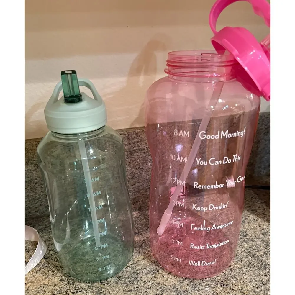 1 Gallon Pink Water bottle and 1 Liter Green Water Bottle